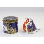Royal Crown Derby ceramic Robin paperweight with gold stopper and a Carlton Ware Chinoisserie lidded