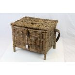 Vintage Wicker Fishing Basket with Shoulder Strap