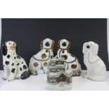 Four 19th Century Staffordshire Dogs and a Staffordshire flatback House