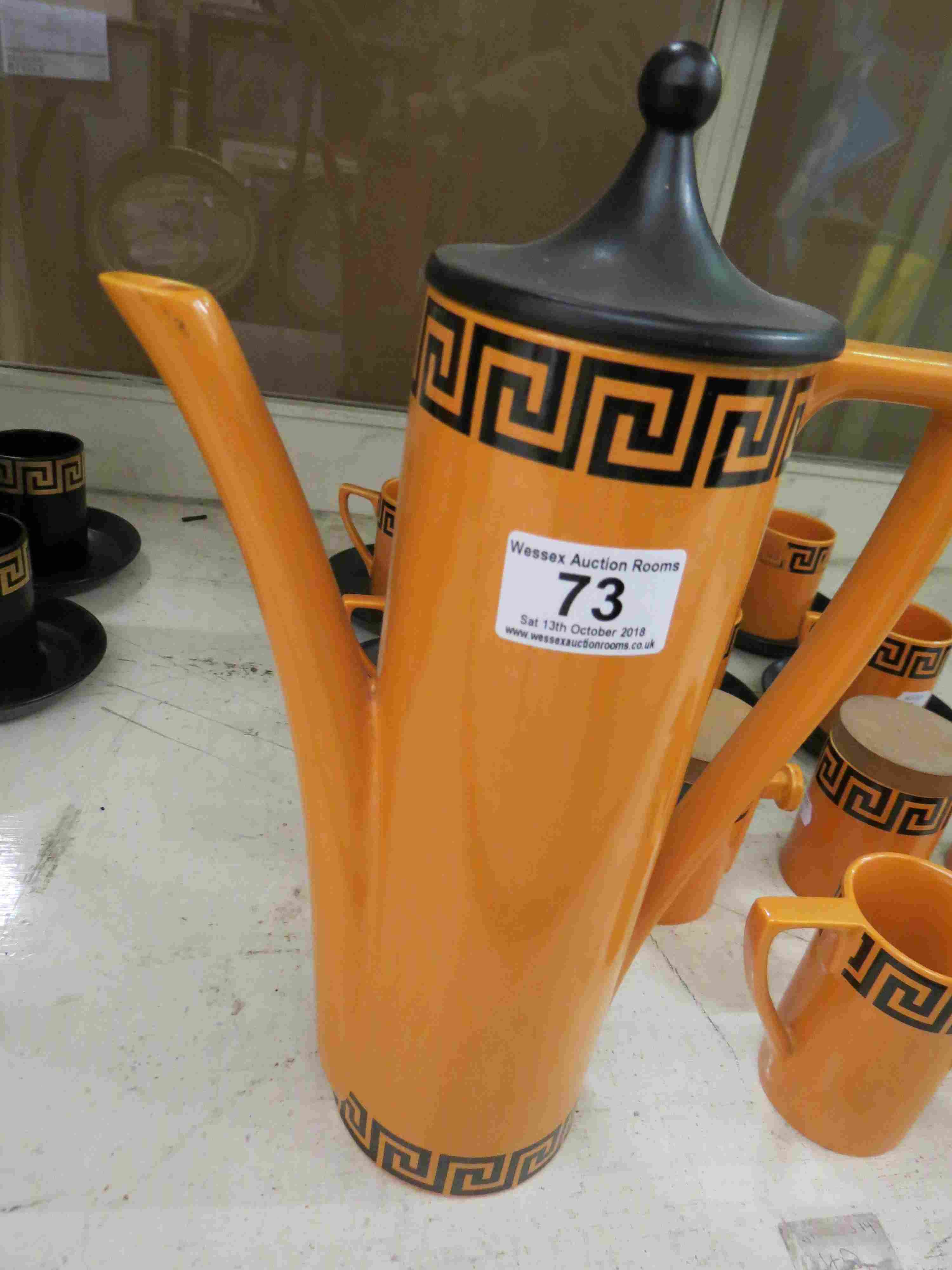 Portmeirion Pottery Greek Key design coffee service for six comprising coffee pot, milk jug, sugar - Image 6 of 7