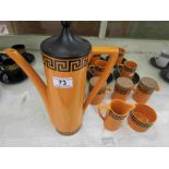 Portmeirion Pottery Greek Key design coffee service for six comprising coffee pot, milk jug, sugar