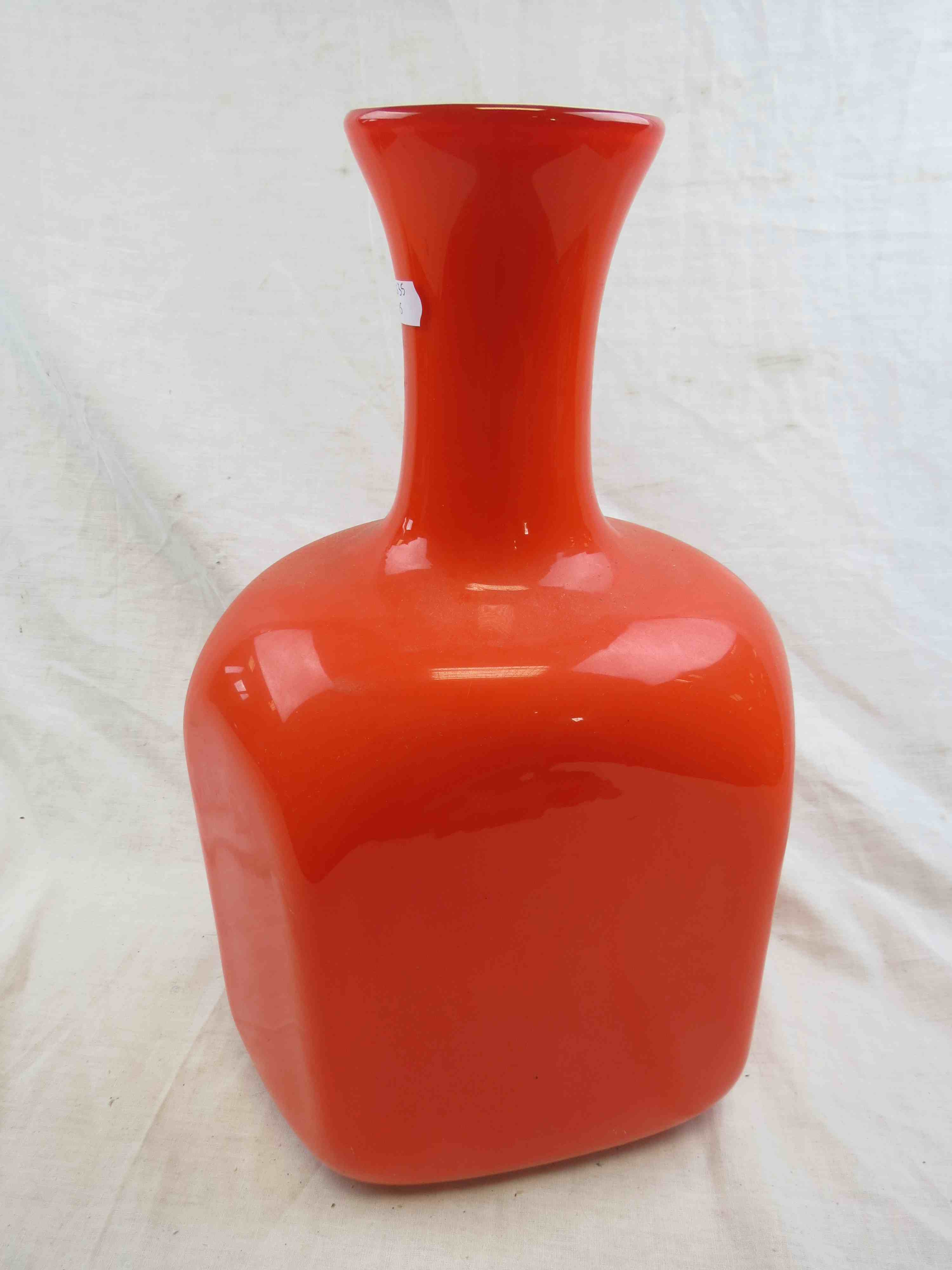 Holmegaard style opaque orange glass vase of hexagonal shouldered form, circa 1960s, thin white band - Image 5 of 5