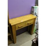 Modern Oak Hall / Console Table with Two Drawers on Thick Square Legs