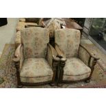 Pair of 1930's Oak Framed Armchairs