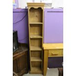 Modern Tall Narrow Pine Bookcase, 181cms high x 37cms wide