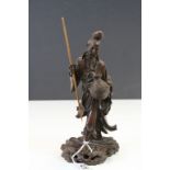 Carved Oriental Wooden Treen Figure of a Fisherman