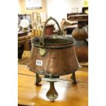 Asian Copper cooking pot with swing Brass handle on tripod Brass base with Cobra head design feet