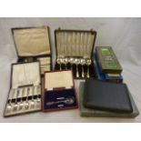 Cased flatware to include a set of fish knives and forks, cased set of butter knives, cased set of