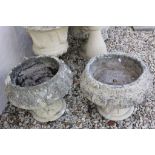 Pair of Reconstituted Stone Garden Shallow Urns on Stands