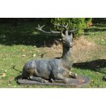 Large Cast Metal Garden Statue of a Recumbent Stag, 79cms high