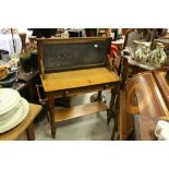 Pine Washstand with Slate Panel Splash Back, Faux Drawer and Towel Rail to side, 91cms long