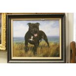 Large framed Oil on canvas of a Staffordshire Bull Terrier