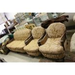 Early 20th century Bergere Three Piece Suite comprising Three Seater Sofa and Two Armchairs