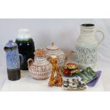 Collection of pottery, mainly European to include Brannen Pottery vase and two Melamine ashtrays