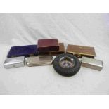 John Bull Tyres advertising ash tray, a vintage hair clipper, three cased sets of stamp scales etc