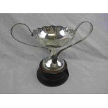WMF Jugenstil silver plated twin handled pedestal dish of pieced form with large elongated S