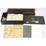 Early 20th Century wooden cased "Pung Dhow" Mah Jong set with rule book, tile stands etc
