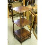 Victorian Rosewood Whatnot, the three square tiers united by turned columns over a drawer raised