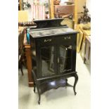 Victorian Ebonised Display Cabinet with Carved Shaped Uprail over a single drawer over a pair of