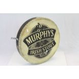 Hand held wood framed skin Drum with "Murphy's Irish Stout" advertising, has added wall mount