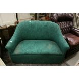 Early 20th century Small Green Upholstered Sofa on Castors, 122cms long