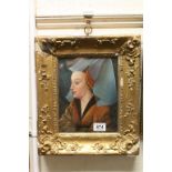 Gilt Framed Oil Painting Portrait of a Maiden with Veiled Headdress