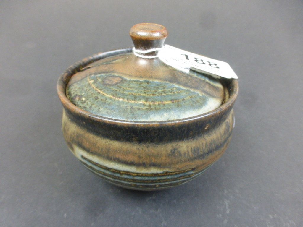 Anchor Studio Pottery preserve pot with lid, impressed with Anchor mark and also "St Ives 1973"