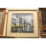 Modern School, Oil Painting View of Paris with Figures and Eiffel Tower in background, signed