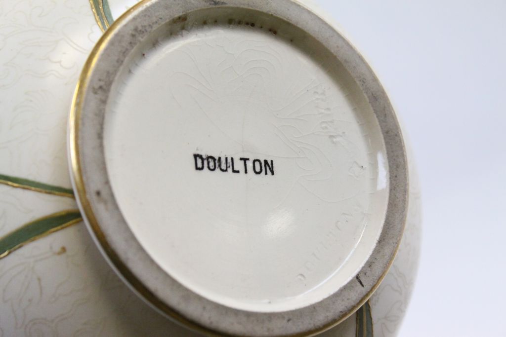 Pair of Doulton Bottle Neck Bulbous Vases decorated with Flowers stamped ' Doulton ' to base - Image 5 of 6