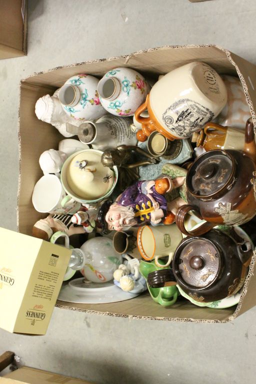 Box of mixed vintage Ceramics to include a doulton Lambeth Harvest teapot, Toby Jug etc