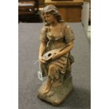 After Joseph Le Guluche, Terracotta Figurine with Lute titled ' Mignon ', 40cms high (a/f)