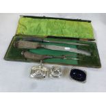 Walker and Hall silver collared antler carving set, cased, hallmarked Sheffield 1980 together with a