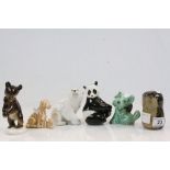 Two Sylvac ceramic Dogs, three Russian ceramic Bears and a Wedgewood glass Owl Paperweight