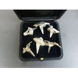 Six White Metal Birthday Candle Holders in the the form of Pheasant x 2, Duck, Fish, Tortoise and