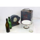 Mixed Lot including SM and BP Petrol Can, Blue Lacquered Clock, Old Bottles and Royal Doulton Tazza
