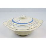 Clarice Cliff lidded Tureen with Gilt & blue linear pattern & "Clarice Cliff Newport Pottery"