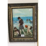 Oil painting on canvas of children by the sea