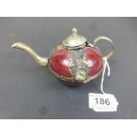 Asian ceramic Teapot with silvered metal mounts and Spout