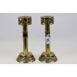 Pair of Art Nouveau Brass Candlesticks with Pierced Leaf and Berry Decoration