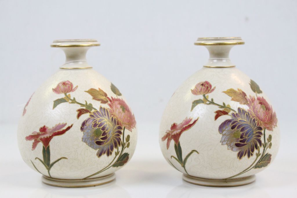 Pair of Doulton Bottle Neck Bulbous Vases decorated with Flowers stamped ' Doulton ' to base