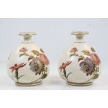 Pair of Doulton Bottle Neck Bulbous Vases decorated with Flowers stamped ' Doulton ' to base