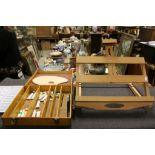 Pine Artist Easel and Artist Box with Contents including Oils, Brushes, etc