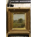 Vintage framed & glazed Oil on canvas of Sheep grazing