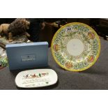 Royal Worcester charger with bright Floral design and a boxed Wedgewood dish with Hunting theme