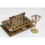 Vintage Communion Set holding Twenty Four Glasses on an Oak Tray with Silver Plated Goblet / or