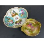 Hand painted Royal Winton pin dish depicting still life fruit scene, gilded border, dimensions