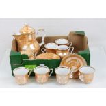 Polish Orange Lustre Glazed Coffee Set comprising Coffee Pot, Sugar, Milk, Six Cups and Saucers