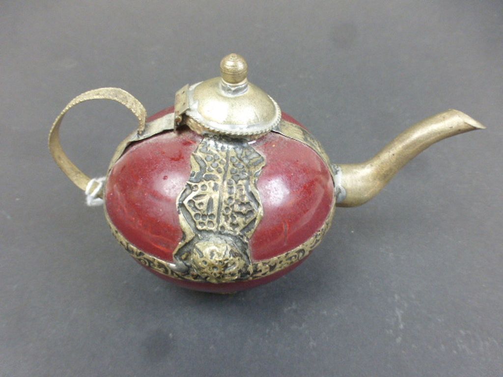 Asian ceramic Teapot with silvered metal mounts and Spout - Image 4 of 4