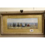 Gilt Framed Oil Painting of a Victorian Beach Scene with Flowers