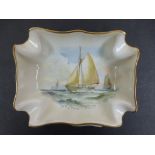 Royal Crown Derby Pin Dish with painted Boat Scene signed W E J Dean